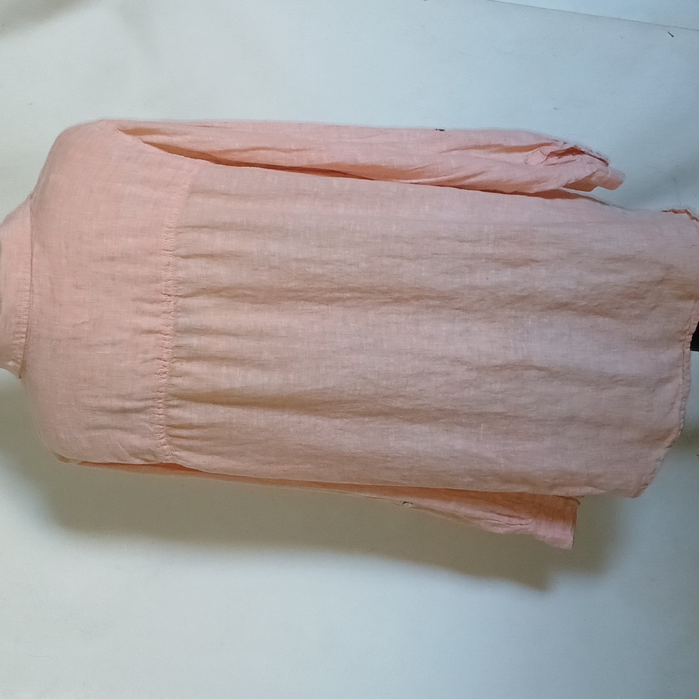 Sigrid Olsen Apricot Button Down Top 100%Linen Tab Sleeves Size XL VNeck - Picture 3 of 5
